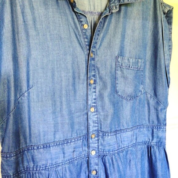 Merona Denim Cap Sleeves Fixed Waist Button Down Short Dress w/Scarf SZ XXL EUC - Picture 4 of 8